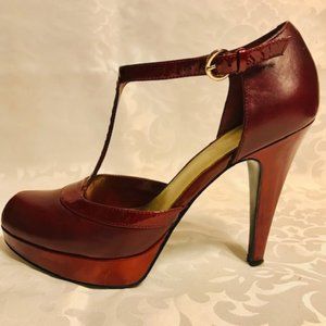 Nine West red leather platforms 6